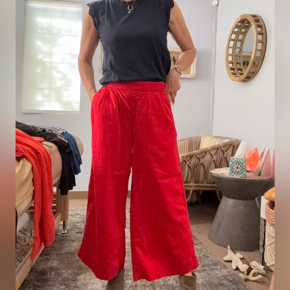A new day high rise wide leg linen blend Red pants size medium - Picture 6 of 12